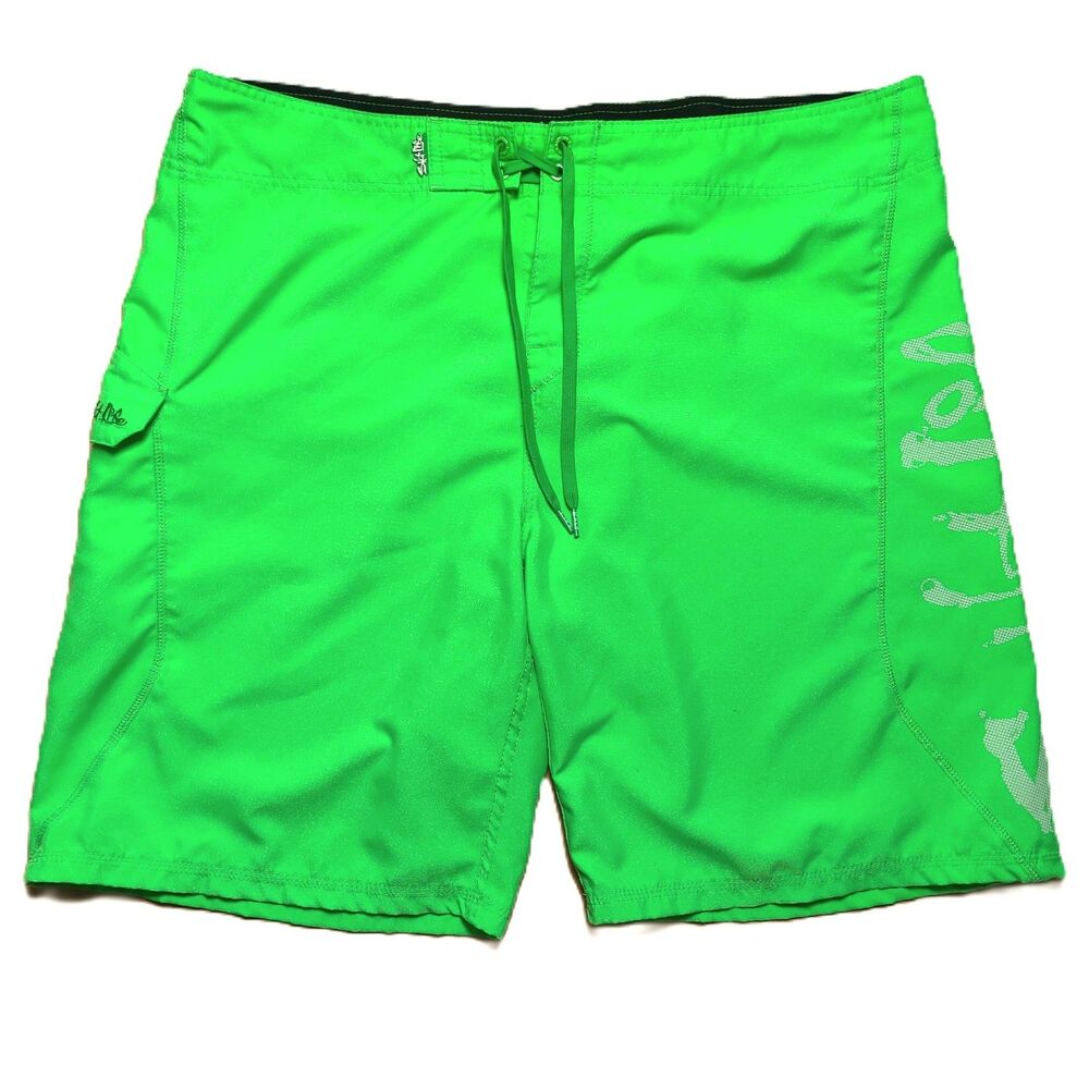 Salt Life Skull Board Shorts Neon Green Size 40 Mens Swim Trunks Surf